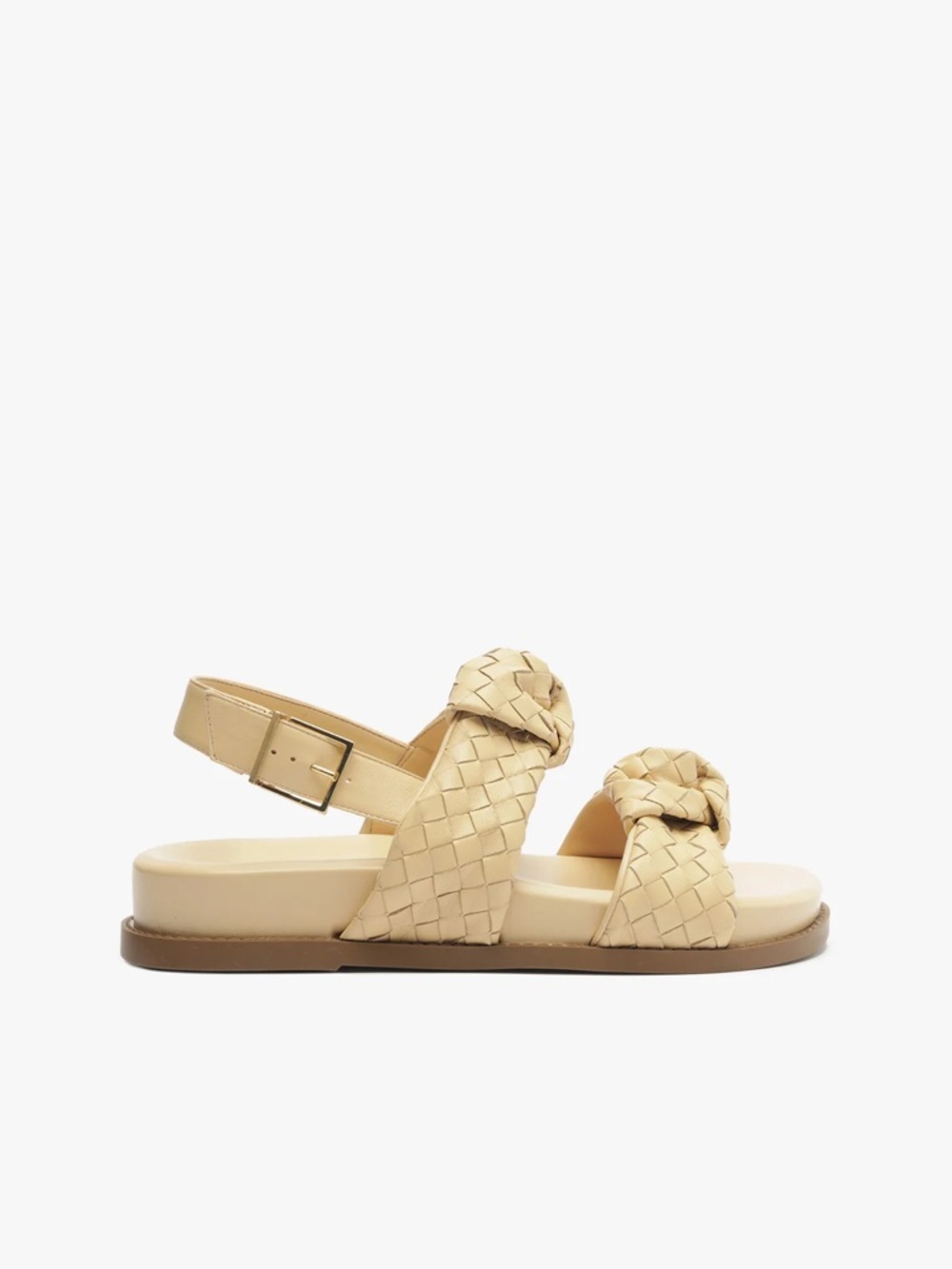 SCHUTZ Beige Woven Leather Knot Strap Sandals